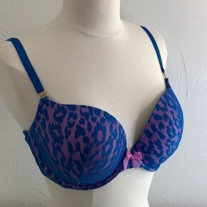 Victoria’s Secret Very Sexy padded Demi Pink / blue mesh lace bra size 36D EUC